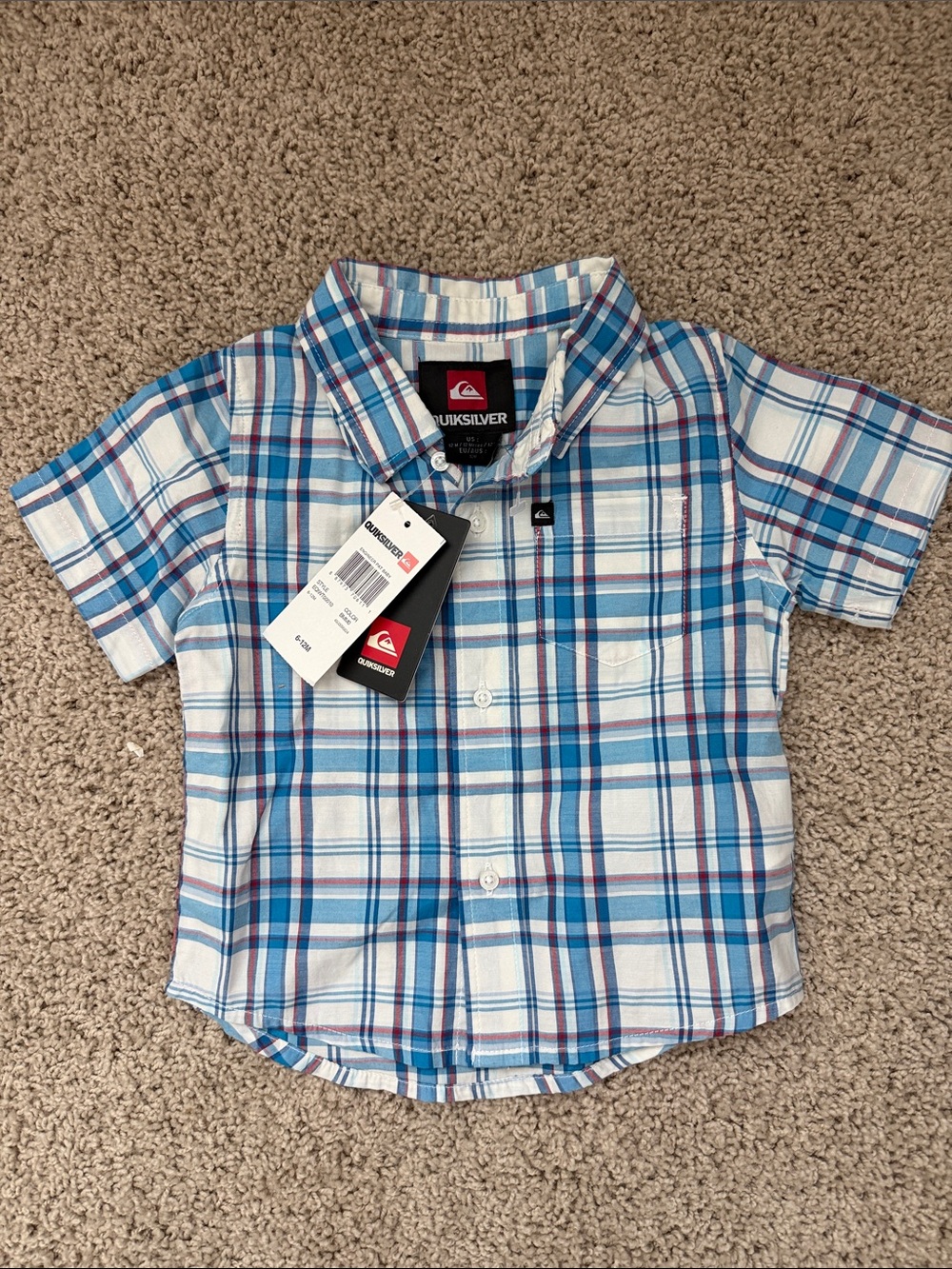Quiksilver Blue and White Plaid Short Sleeve Button-Down Shirt
